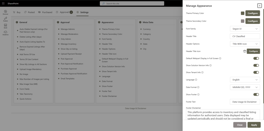 Manage appearance settings