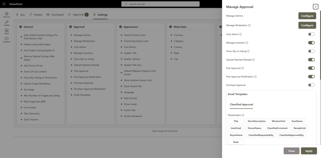 Manage approval settings