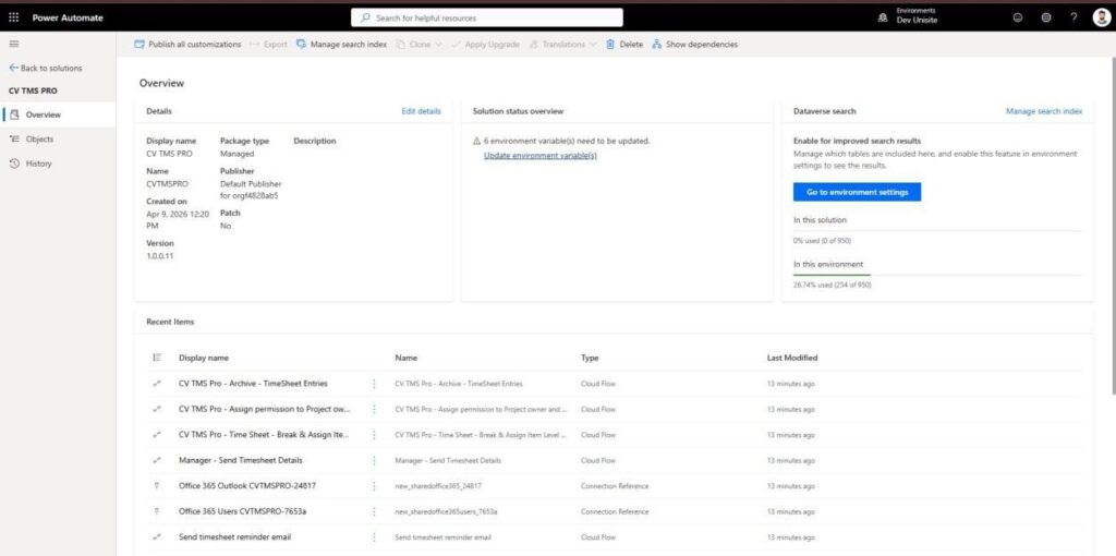 Click on Update Environment variable