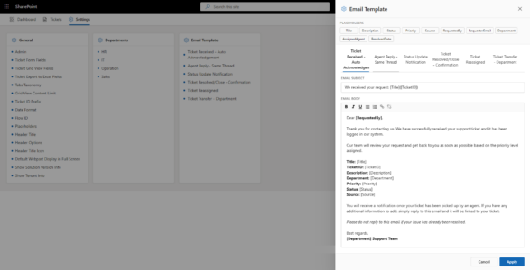 Cutomize email template